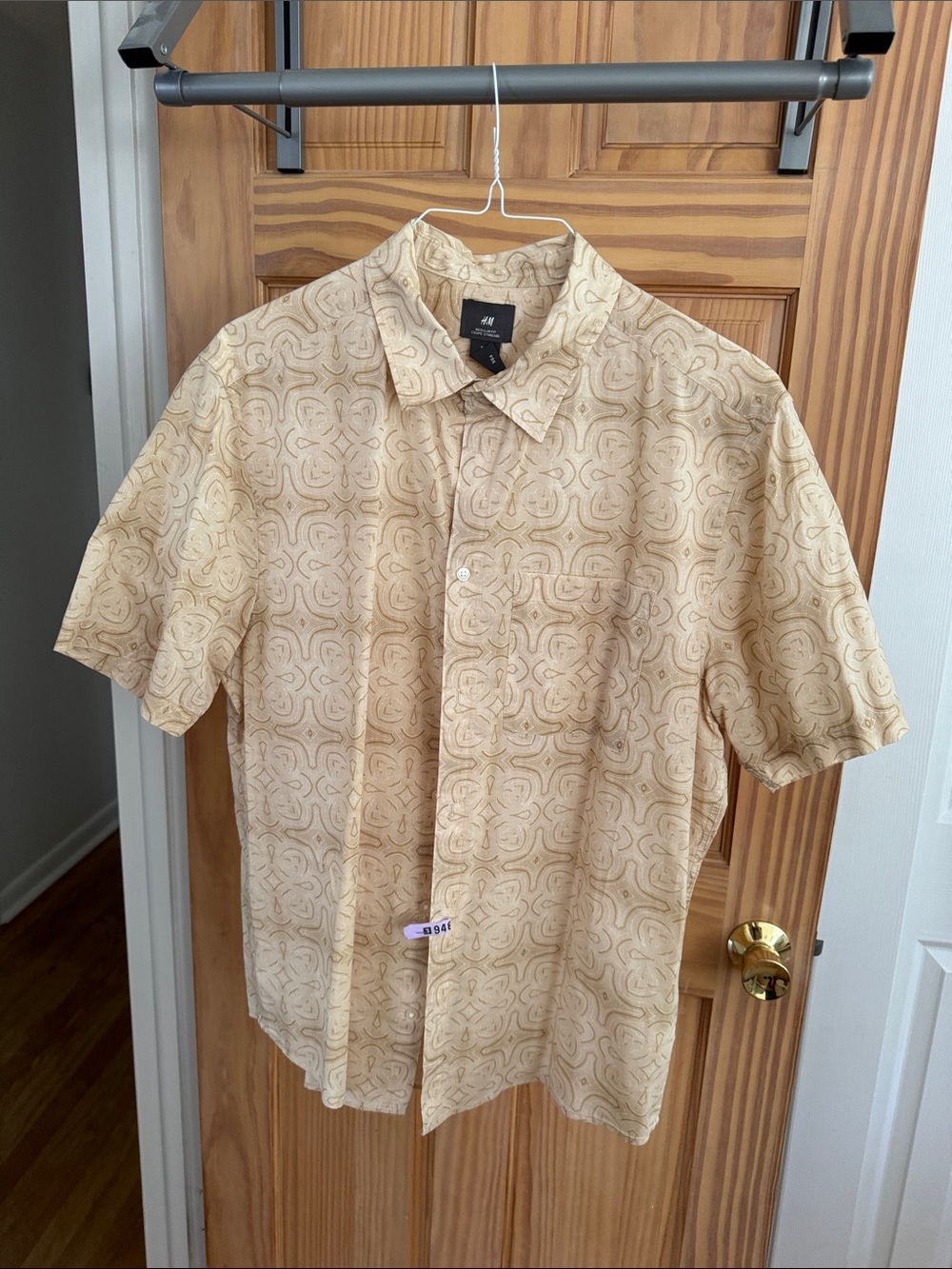 H&M Beige Patterned Short-Sleeve Button-Down Shirt